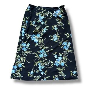 Vintage Y2K Black Floral Midi Skirt Women’s Plus Size 20W Classic Spring